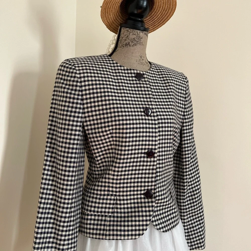 Vintage 1980-90s Navy Houndstooth Christian Dior Blazer